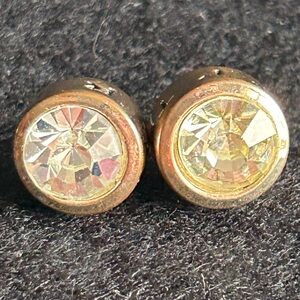 Trifari Gold Tone Clear Crystal Vintage Signed Stud Earrings (2